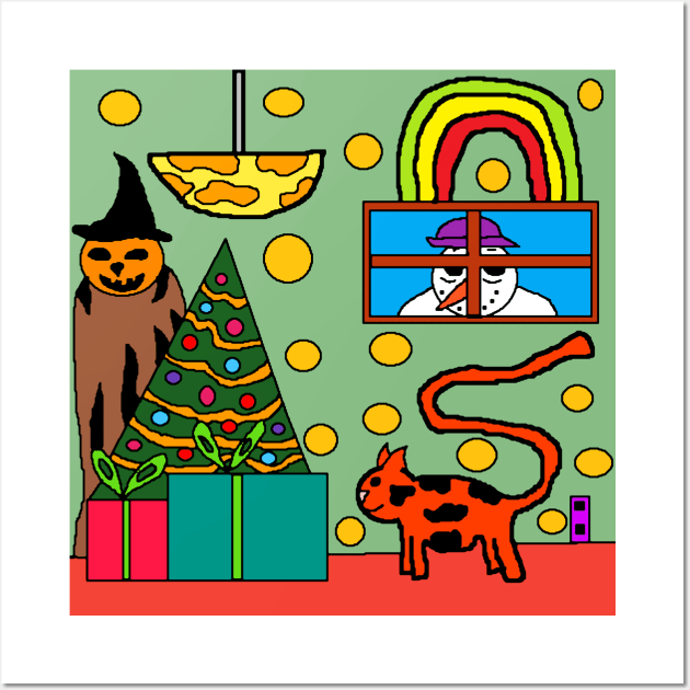 Pumpkin Witch's Peek-a-Boo Christmas Wall Art by Catbrat